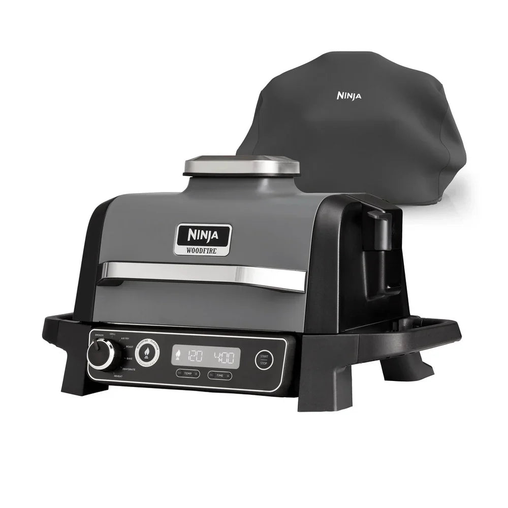 Ninja OG703UK Outdoor Woodfire 7-in-1 Electric BBQ Grill & Smoker with Cover - Black